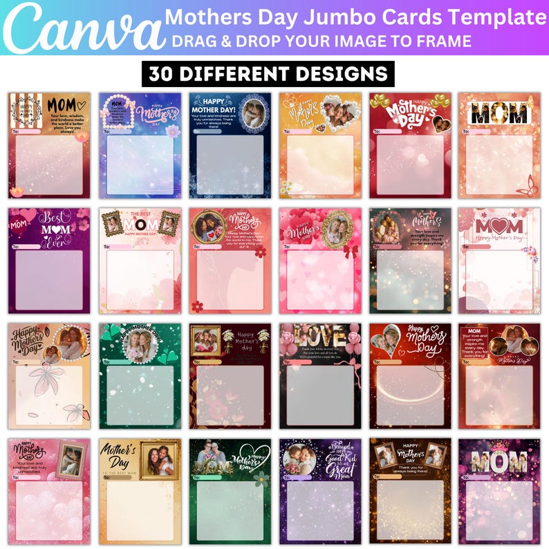 30 Mothers Day Jumbo Card Bundle, Editable Canva Templates, Large ...