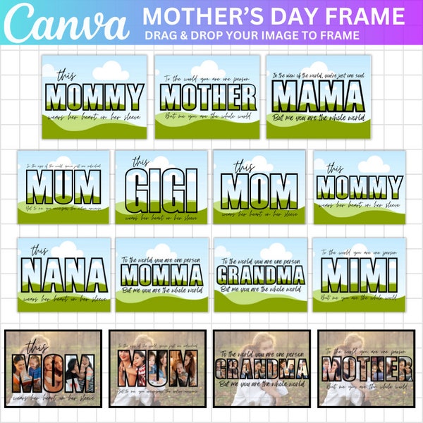 Mother's Day Canva Template, 50 Mom Canva Frame Bundle, Wear Heart On Sleeve Canva Template, The Best Mom ever Canva Template