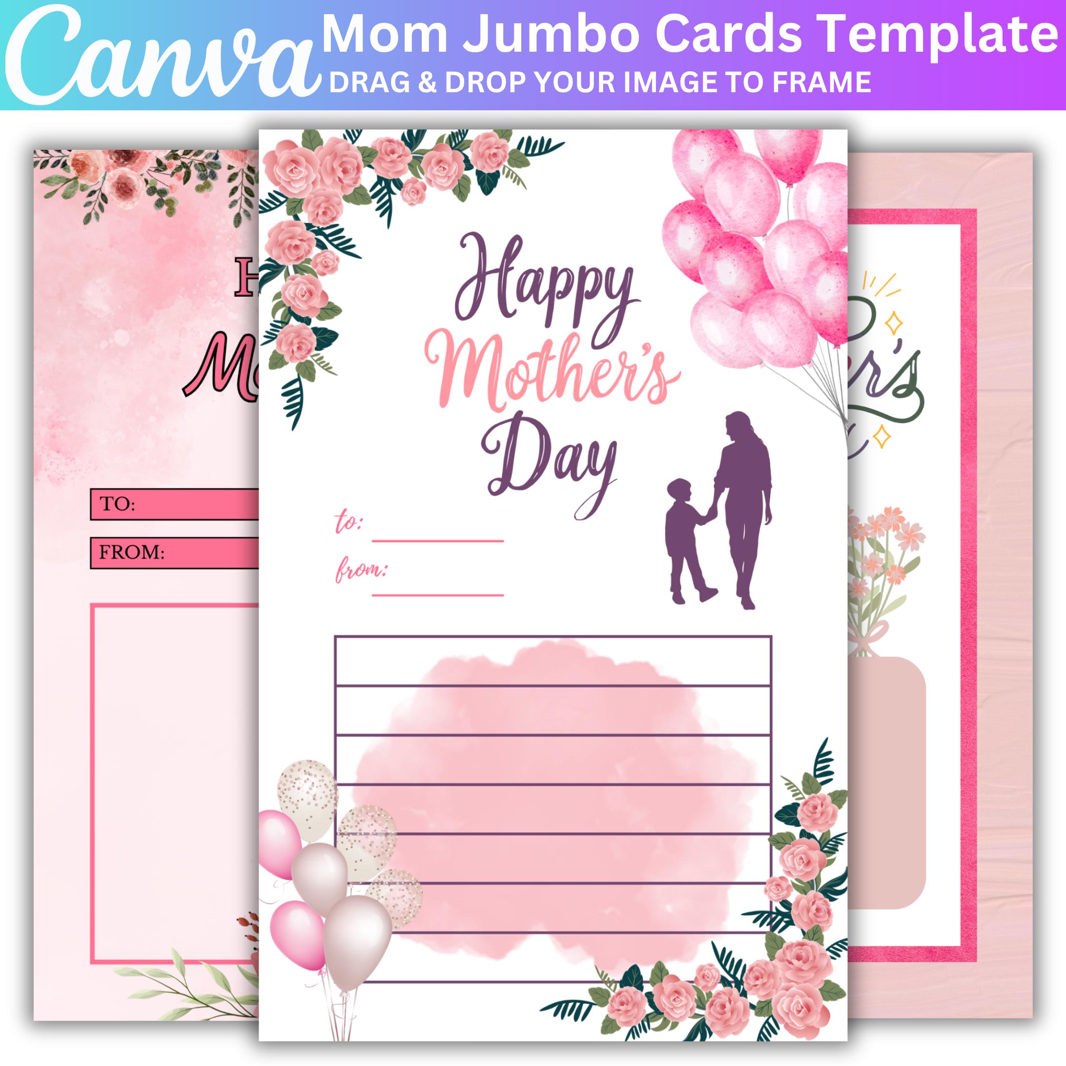 12 Mothers Day Jumbo Card Bundle, Editable Jumbo Canva Templates ...