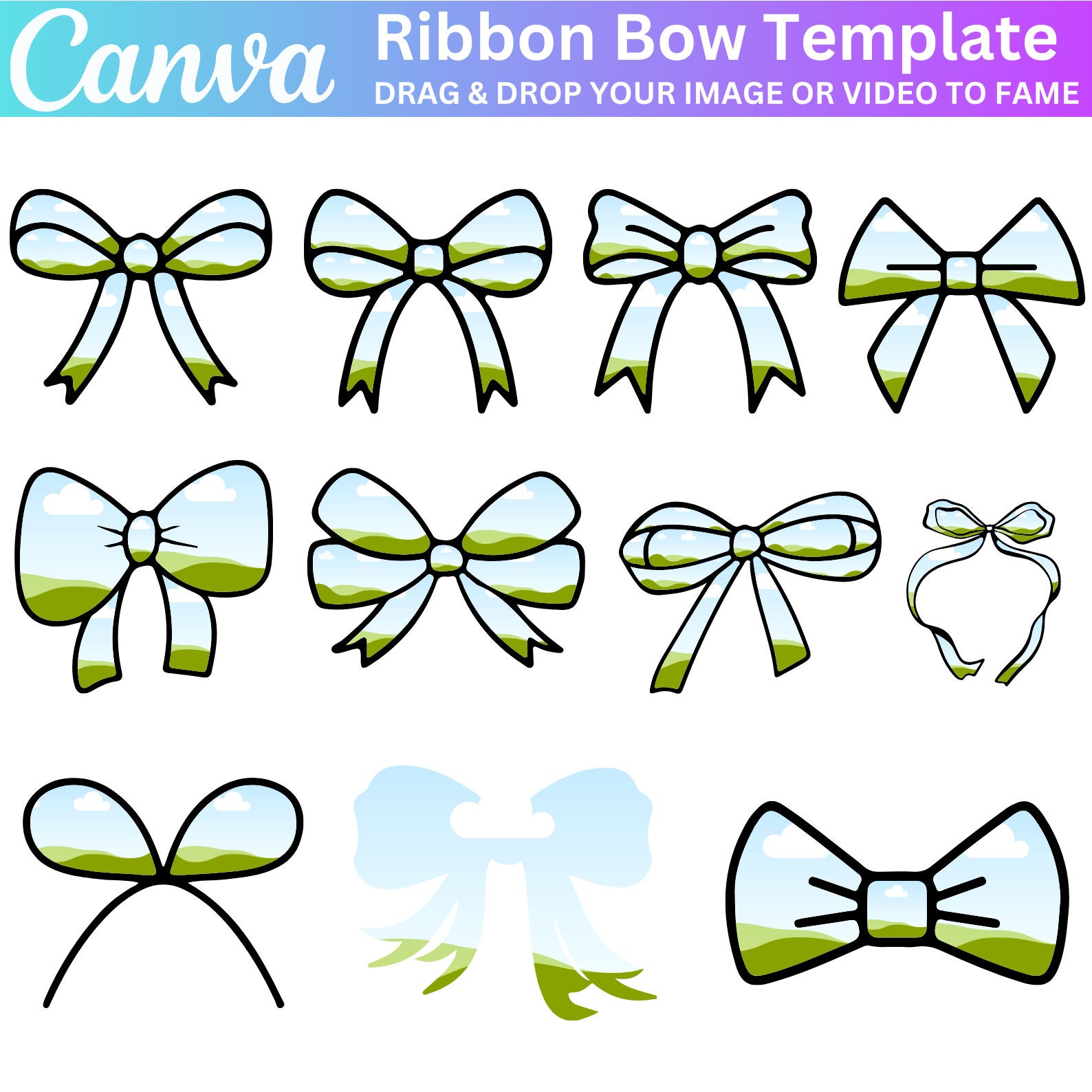 Ribbon Bow Canva Frames Bundle, Design Your Own Ribbon Bow Canva, Mom ...