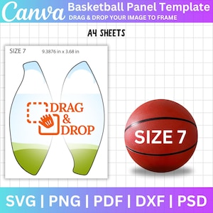 Basketball Panel Template Editable Canva Frame, Basketball  Leather Blank Template, Custom Basketball Panel Svg Png, Photo Ball Wrap