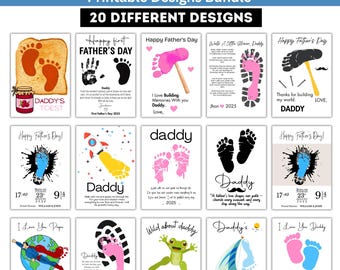 Fathers Day footprint Craft Bundle, Dad footprint fingerprint Printable, Fathers Day Gift from Son Daughter Kids, Father's Day Printable