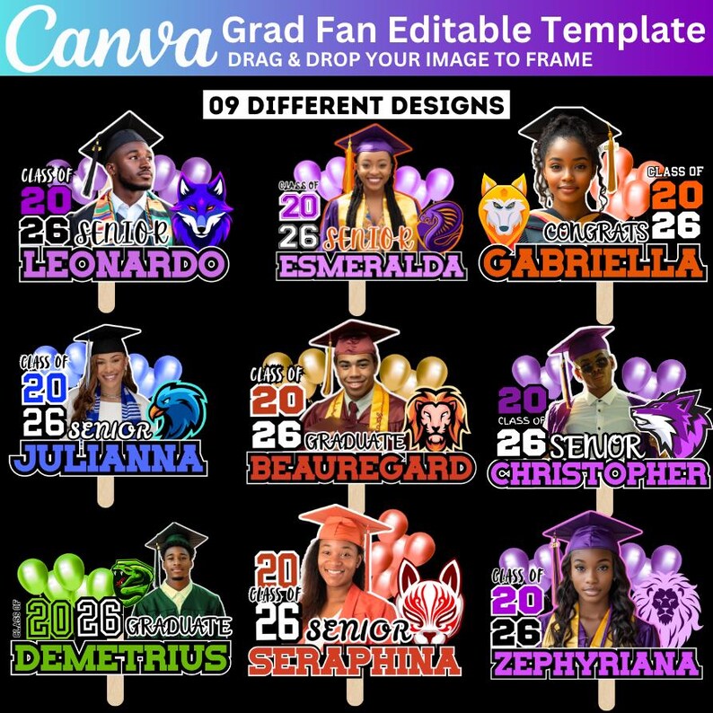 Graduation Fan Canva Editable 2025 Template Bundle, Graduation Paddle ...