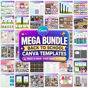 Back to School Canva Mega Bundle, Editable Composition Notebook, School Supplies Templates, Classroom Decor | Teacher Resources, Name Label