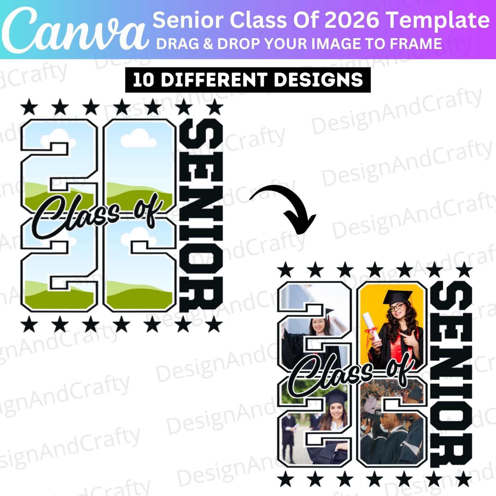 10 Senior Class of 2026 Canva Template, Editable Senior Frame 2026 ...