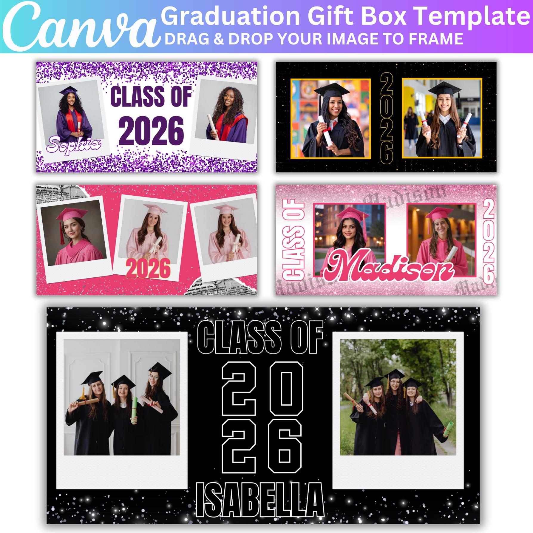 Editable Graduation Gift Box Template, Canva Graduation Class of 2026 ...