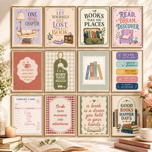 15 utskrivbara bohemiska läsposters, bibliotekstryck för klassrum, läshörnsdekor, neutral väggkonst för lärare, dekor för läskunnighet och klassrum