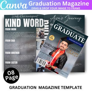 Graduation Magazine Canva Editable Template, Senior 2025 Graduation Invitation, Senior Magazine Template, Free Magazine Cover Digital Design