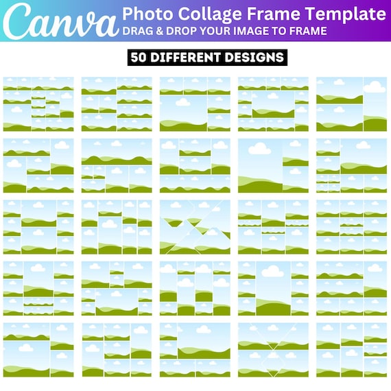 50 Photo Collage Canva Editable Template, Picture Collage Canva Drag and Drop Frames, Birthday Gift Collage,  Family Photo Collage Template