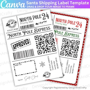 02 Sjabloon verzendlabels kerstman, bewerkbare Noordpoolpoststickers, kerstman poststicker labelsjabloon Noordpool kerstlabel canvas