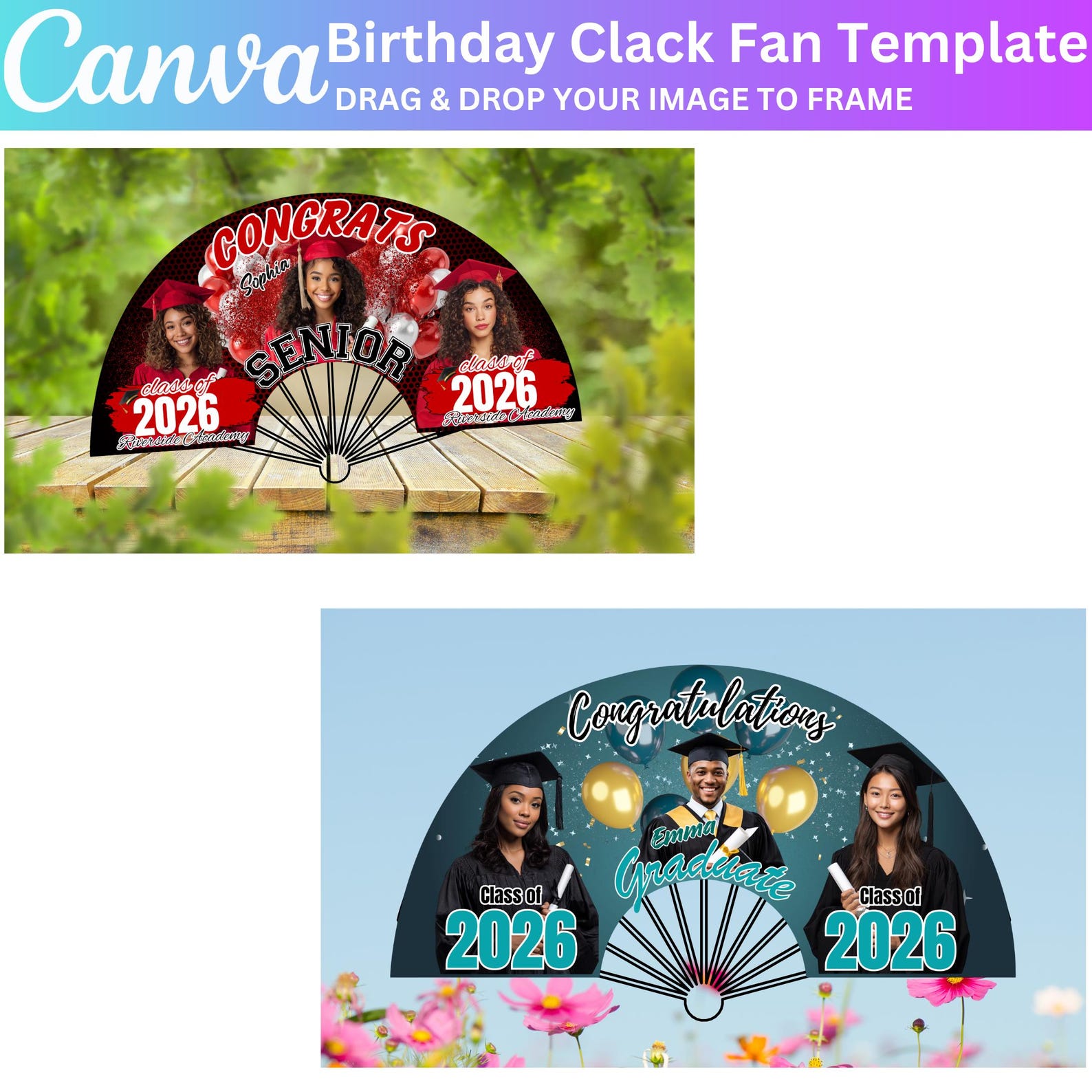 20 Graduation Clack Fan Canva Editable Template, Grad Class of 2026 ...