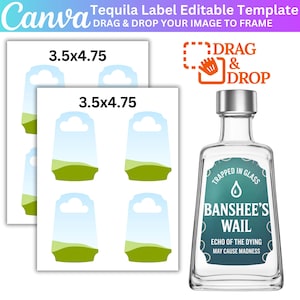 Tequila Label Editable Canva Template, Tequila Mini Labels, Tequila Bottle Template, Tequila Bottle Picture Template, Canva Drag and Drop