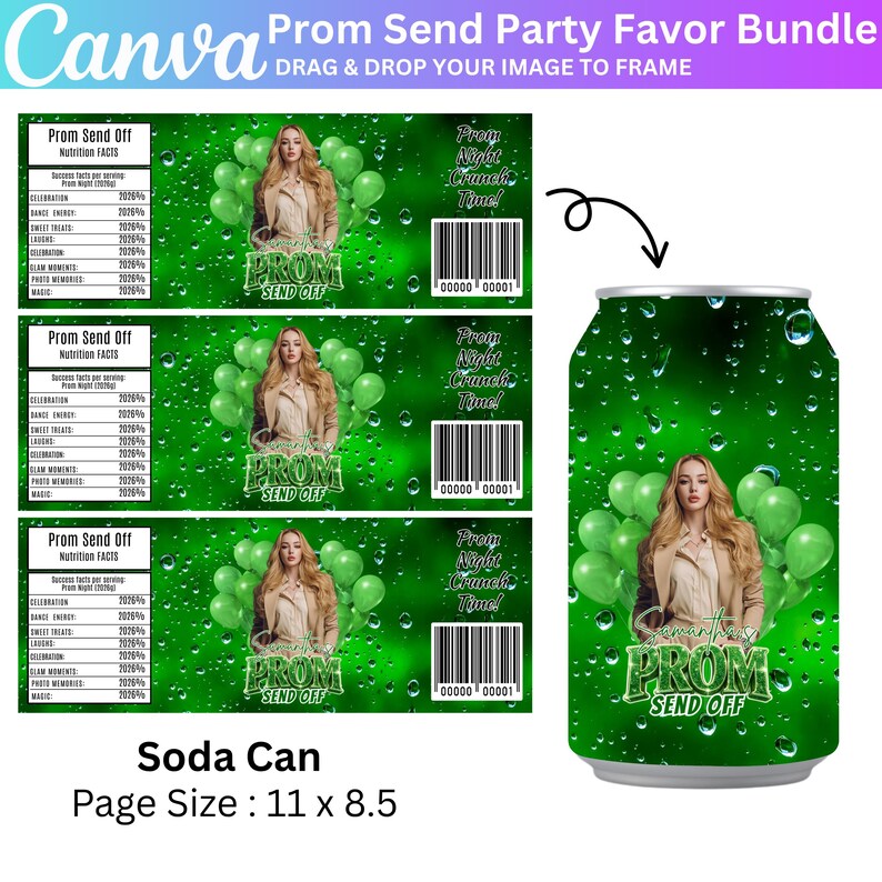 Bar Code For Prom Green Prom Send off Treat Template, Canva Editable Prom Party Favor ...