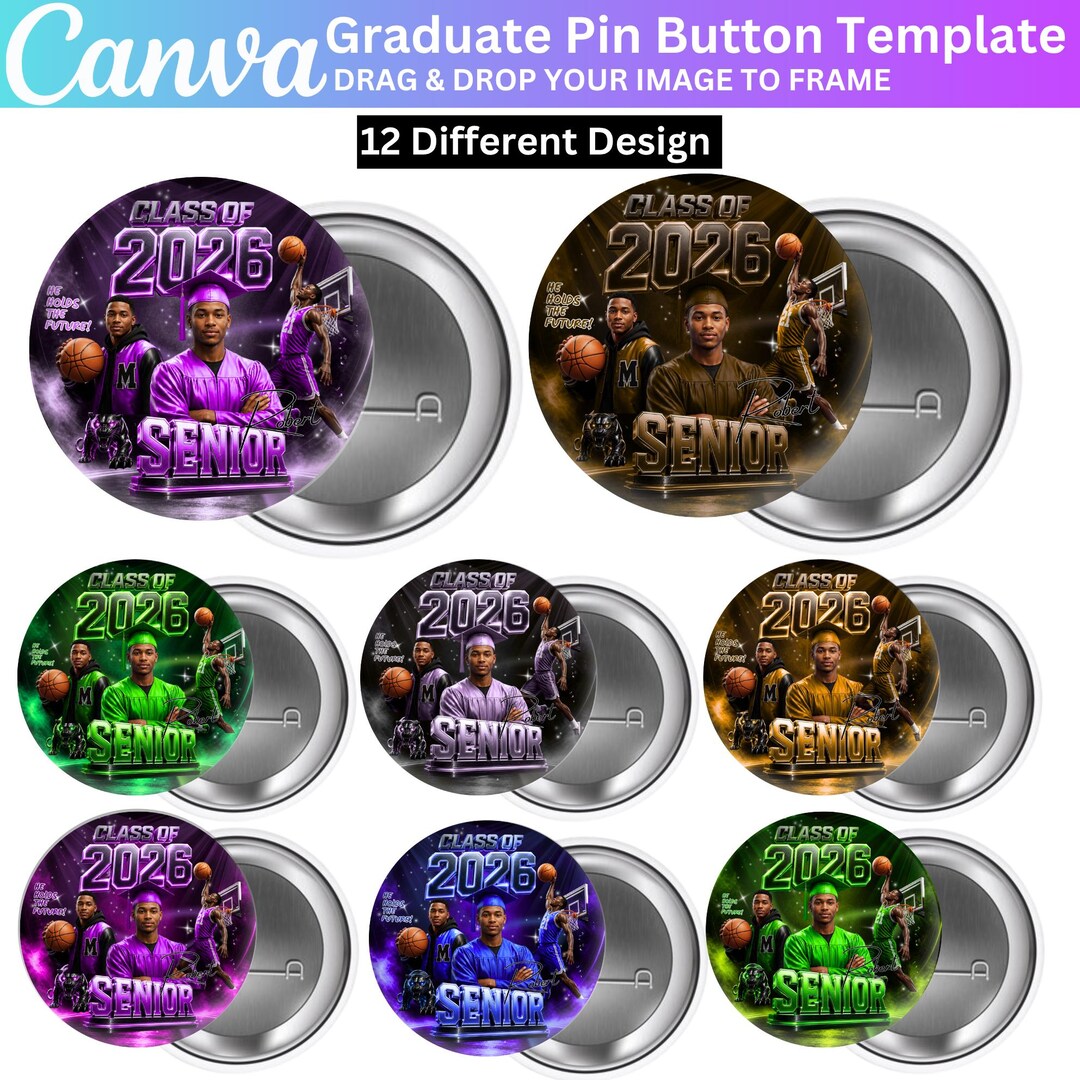 10 Graduation Pin Button Canva Template, Editable Senior 2026 Button ...