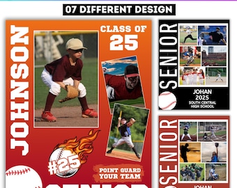 07 Senior Baseball 2025 Poster Template, Baseball  Canva Editable Designs, Canva Baseball Sports, Baseball Backdrop, Custom Photo Template