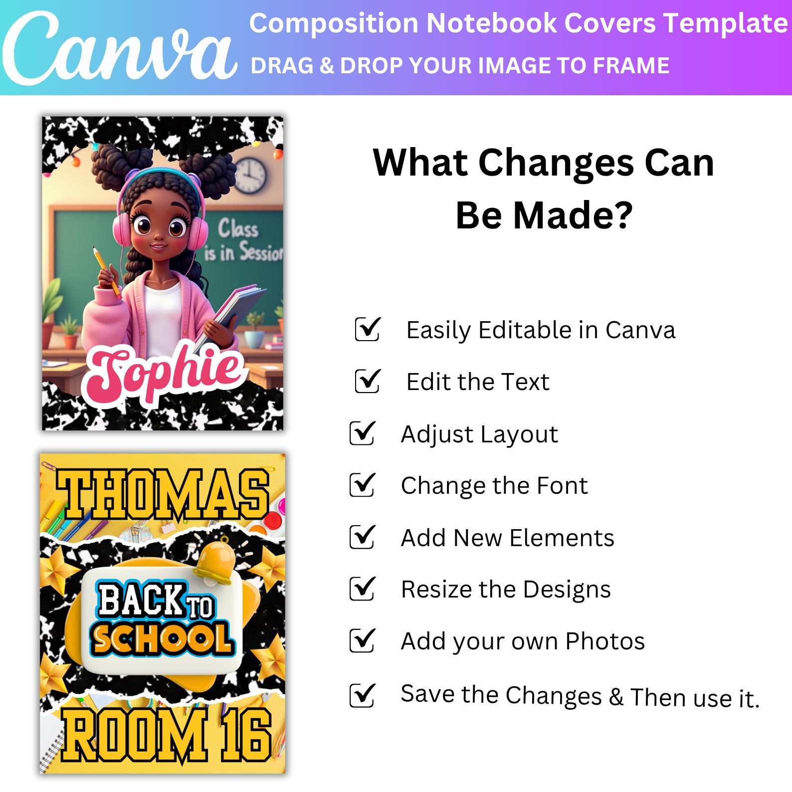 Composition Notebook Cover Canva Editable Mega Bundle, Composition Book ...