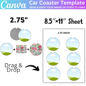 Modello sottobicchiere per auto da 2,75", modello sottobicchiere per tazza per auto, modello Canva per auto, design sottobicchiere per auto, modello di sublimazione, disegni Canva modificabili