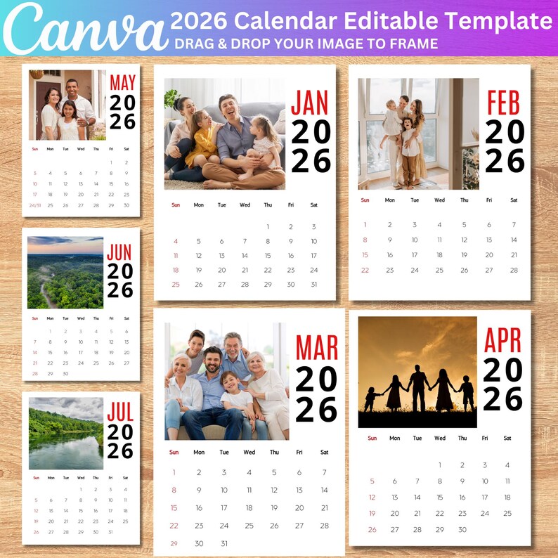 2026 Custom Family Photo Calendar, Canva Editable 2026 Calendar ...