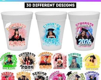 30 Graduation Styrofoam Cup Canva Editable Template, Graduation Cup Stickers Template Bundle, Customize Styrofoam Cup Canva Template