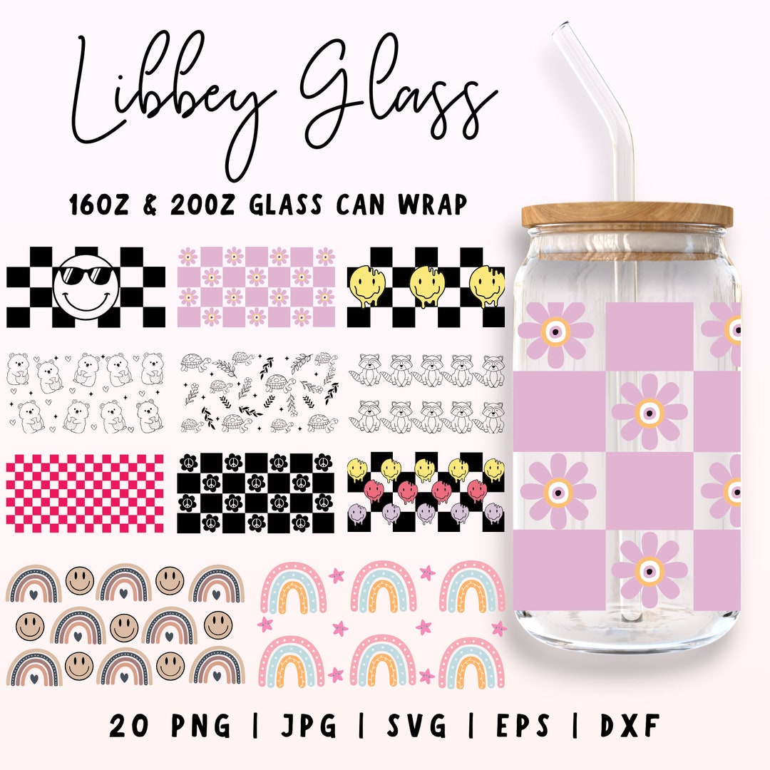 Libbey Glass Wrap SVG Bundle, 16oz & 20oz Libbey Can Wrap, Checkered ...