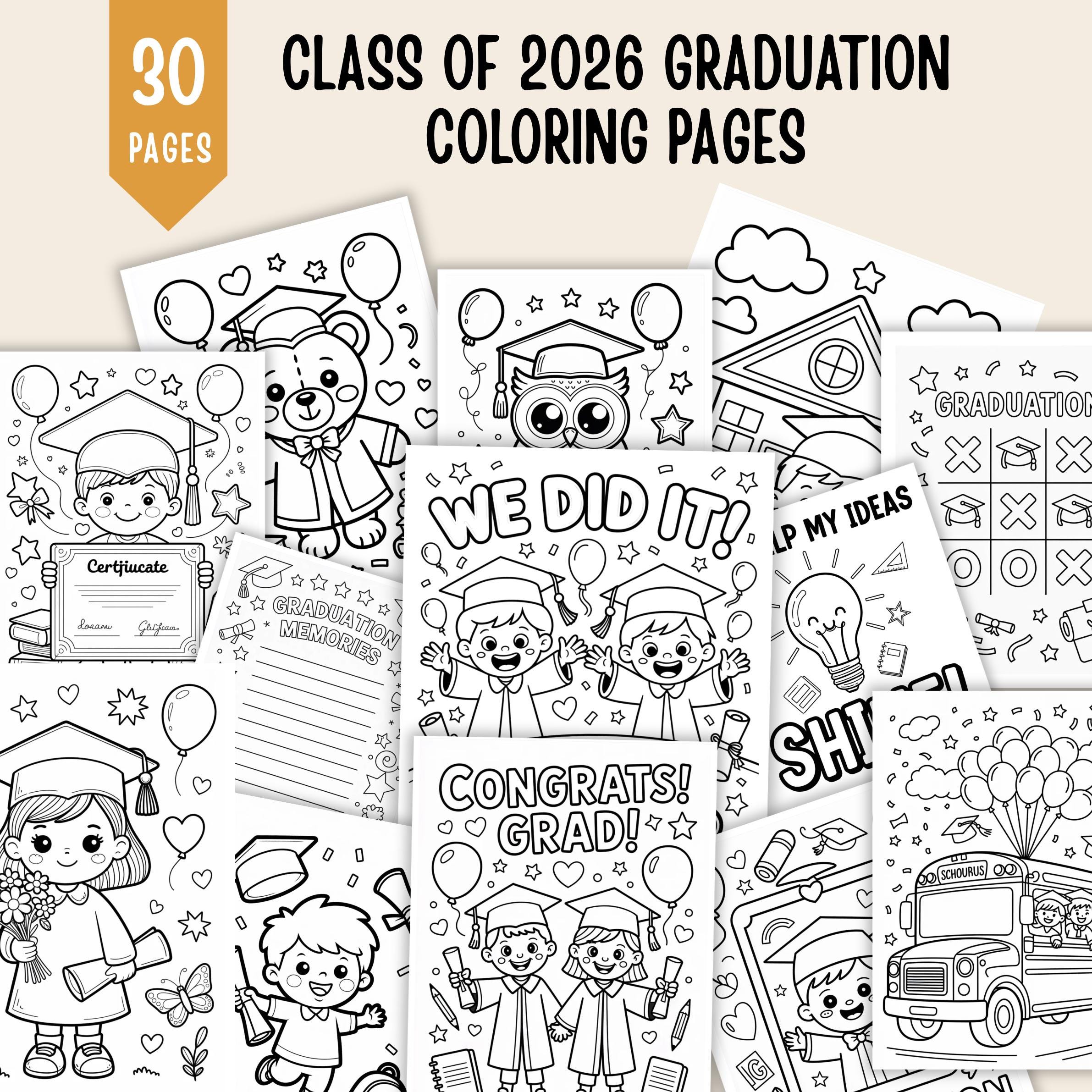 Graduation Worksheets.pdf 30 Class of 2026 Graduation Activity Pack, Kids Coloring Pages Bundle ...
