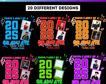 20 Proud Family of 2025 Graduate Canva Editable Template, 2025 Graduation Template, Mom Congrats Designs, Proud Family Grad 2025 Tshirt