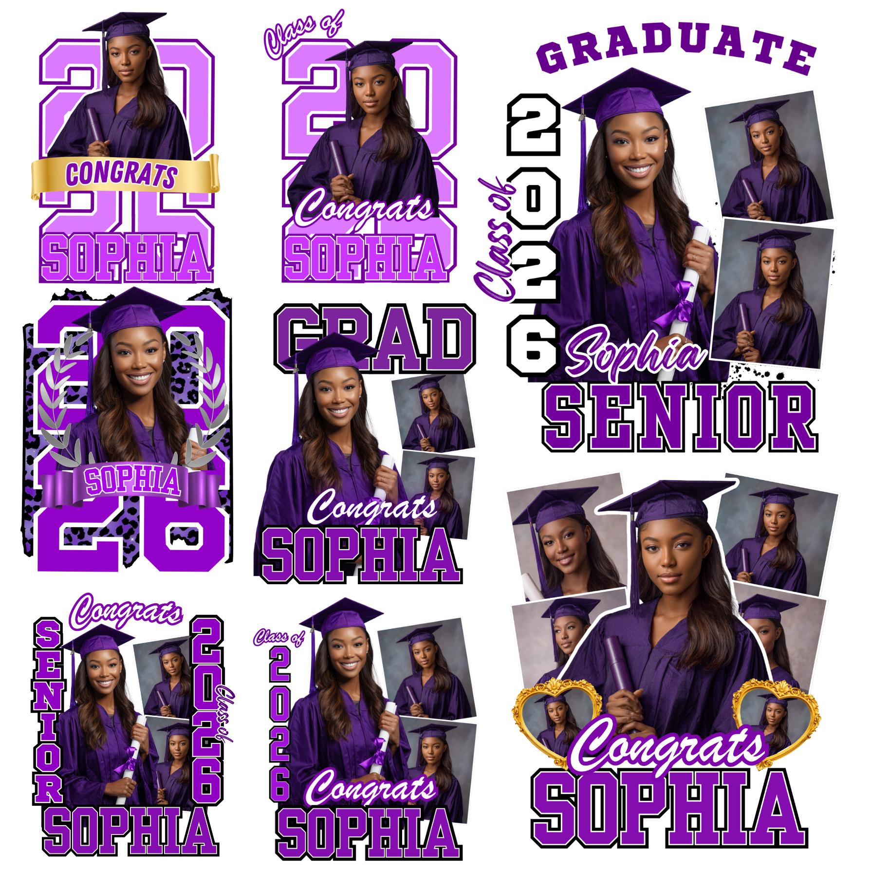 10 Purple Grad Fan Canva Editable Template, Custom Graduation Paddle ...