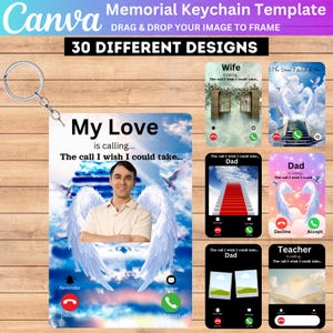 30 Memorial Keychain Canva Editable Template, Custom Photo Keychain, In Loving Memory Keychain, Phone Call from Heaven, Digital Download
