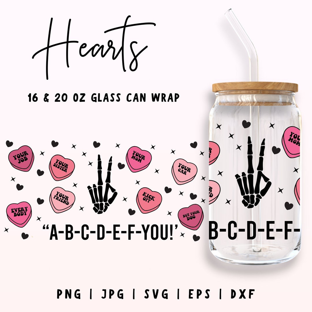 Hearts Libbey Glass Svg, ABCDE Song 16oz & 20oz Libbey Can Wrap, Beer ...