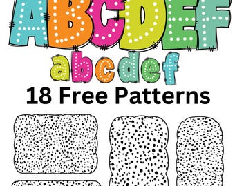 Custom Dot Dalmatian Doodle Alphabet Letters Svg Png Bundle, Alpha Doodle Letters, 6 Alpha Sets, 18 Dalmatian Background PNG, Digital File