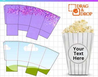 Popcorn Box Canva Template, Canva Editable Popcorn Box Wrap, Snack Box Svg Png, Party Favor Popcorn Box,  DIY Party Favor Canva Template