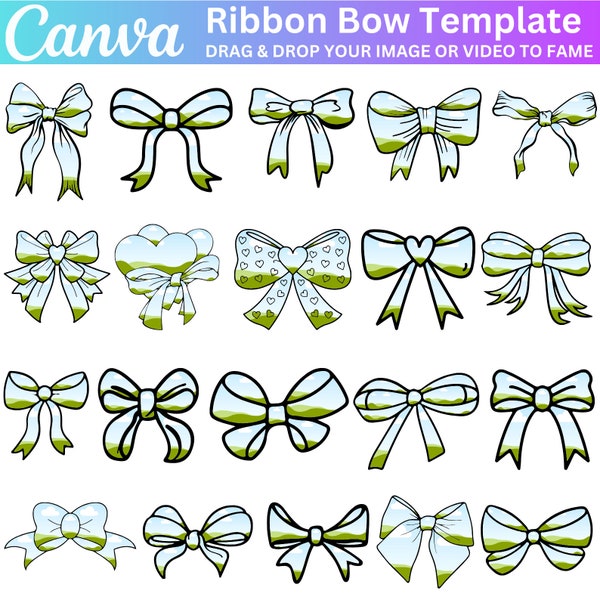 Ribbon Bow Canva Frames Bundle, Design Your Own Ribbon Bow Canva, Mom life Life Design, Messy Bun Bow, Tied Bow, Editable Hair Bow