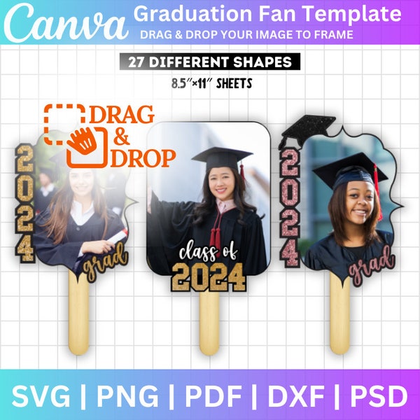 Grad Paddle Fan Template Bundle, Custom Grad Fan, Graduate Fan Svg, Canva Editable Template, Graduation Fan 2024, Graduation Cake Topper