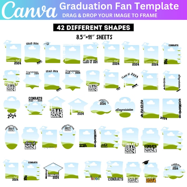 Grad Paddle Fan Template Bundle, Graduate Fan Svg Png, Canva Editable Template, Graduation Fan Template, Grad 2024, Graduation Cake Topper