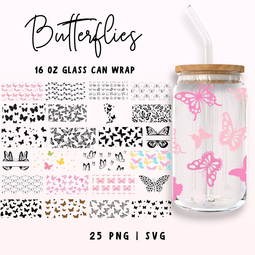 16 Oz Butterflies Libbey Glass Wrap SVG, Butterfly Svg Bundle, Glass ...