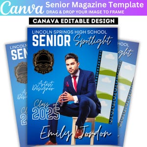 Graduation Magazine Design Canva Editable Template Bundle, Senior Class of 2025 Magazine Invitation Editable Pack, Senior 2025 Design