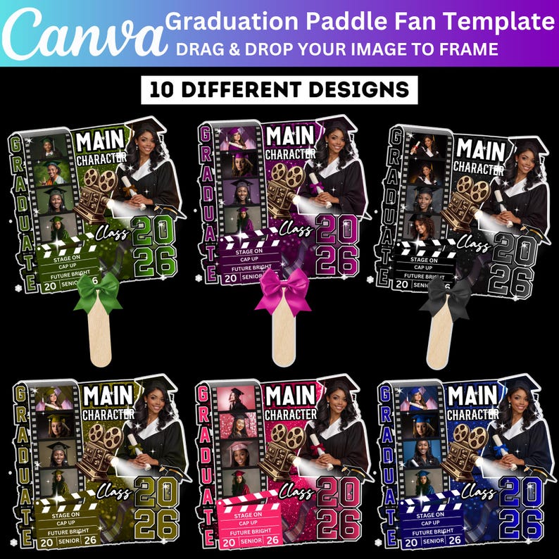 10 Graduation Fan Paddle Bundle, Canva Editable Grad Fan Template ...