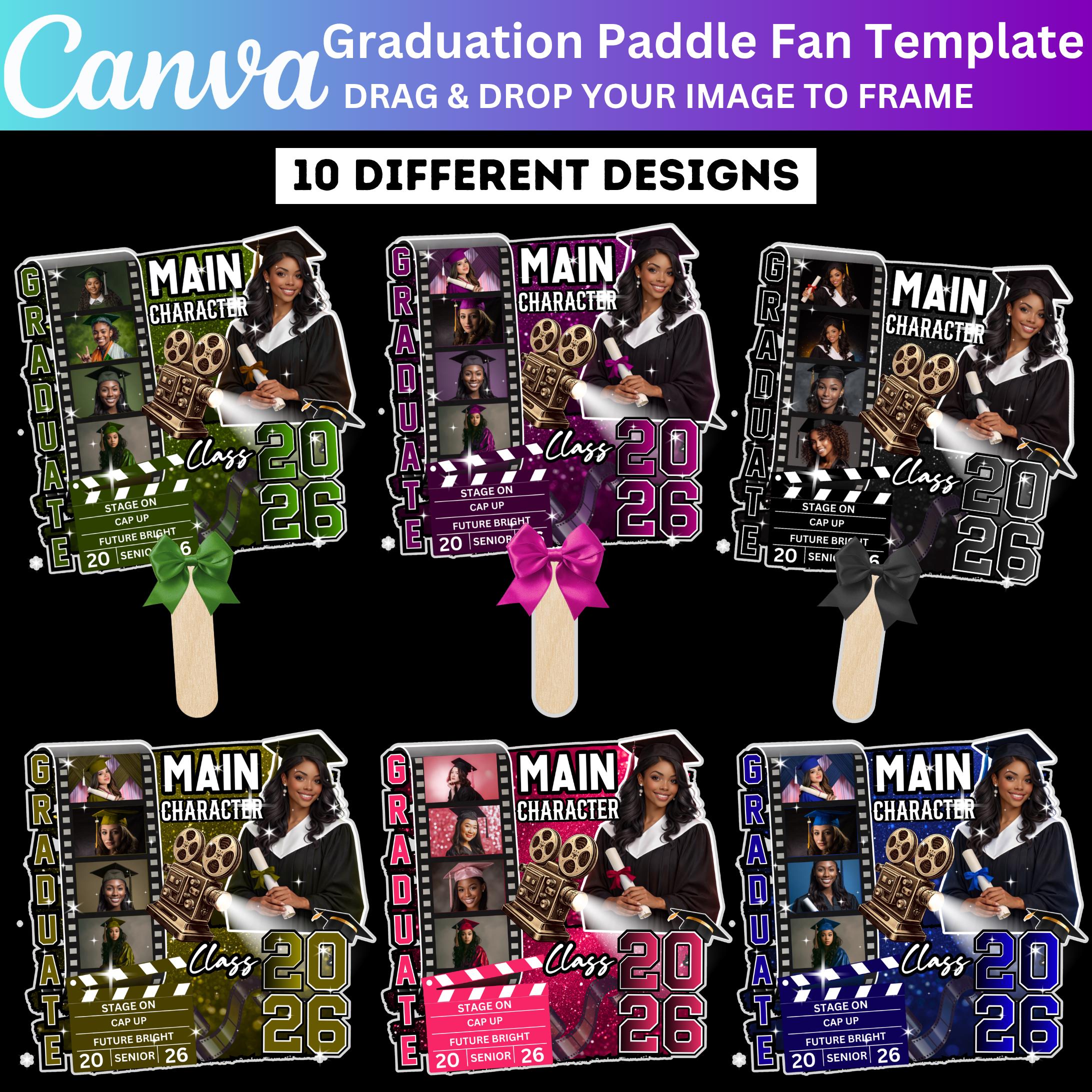 10 Graduation Fan Paddle Bundle, Canva Editable Grad Fan Template ...