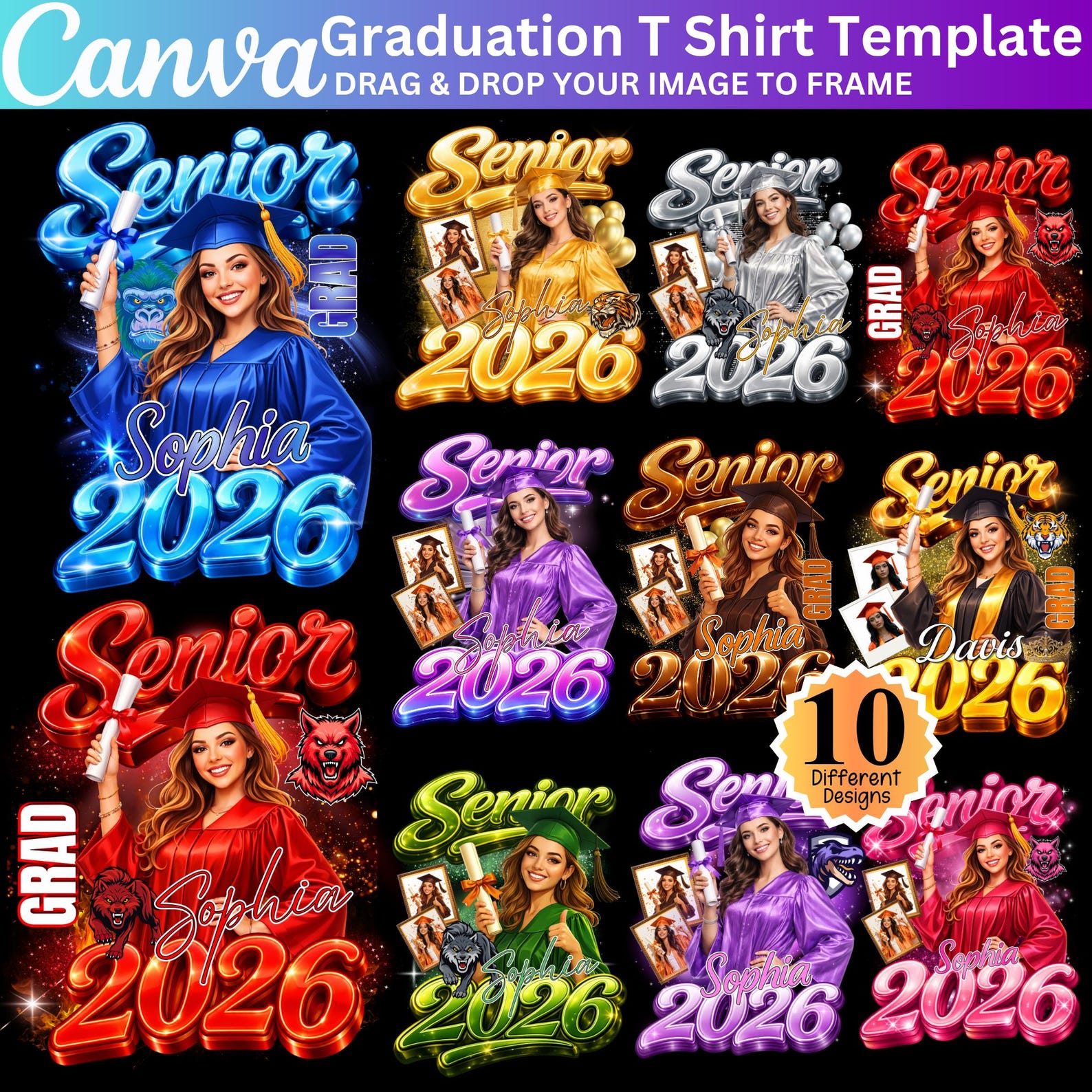 10x Graduate Class of 2026 Template Bundle, Senior T-shirt Designs ...