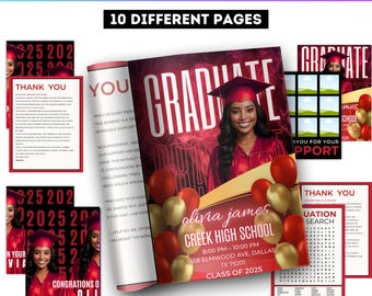 Graduation Activity Booklet Editable Canva Template, 2025 Senior GRAD Magazine Booklet, Maze Graduation Party, Crossword Reflection Pages