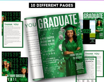 Graduation Activity Booklet Editable Canva Template, 2025 Senior GRAD Magazine Booklet, Maze Graduation Party, Crossword Reflection Pages