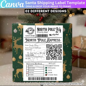 02 Santa Shipping Labels Template, Editable North Pole Mail Stickers, Santa Mail Sticker Label Template North Pole Christmas Label Canva