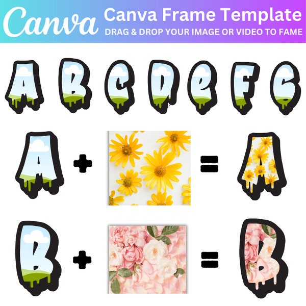 Canva Frame Template Graffiti Font Letters & Numbers on CANVA, Transparent Alphabet Font Design Photo Fill Editable Download Digital File