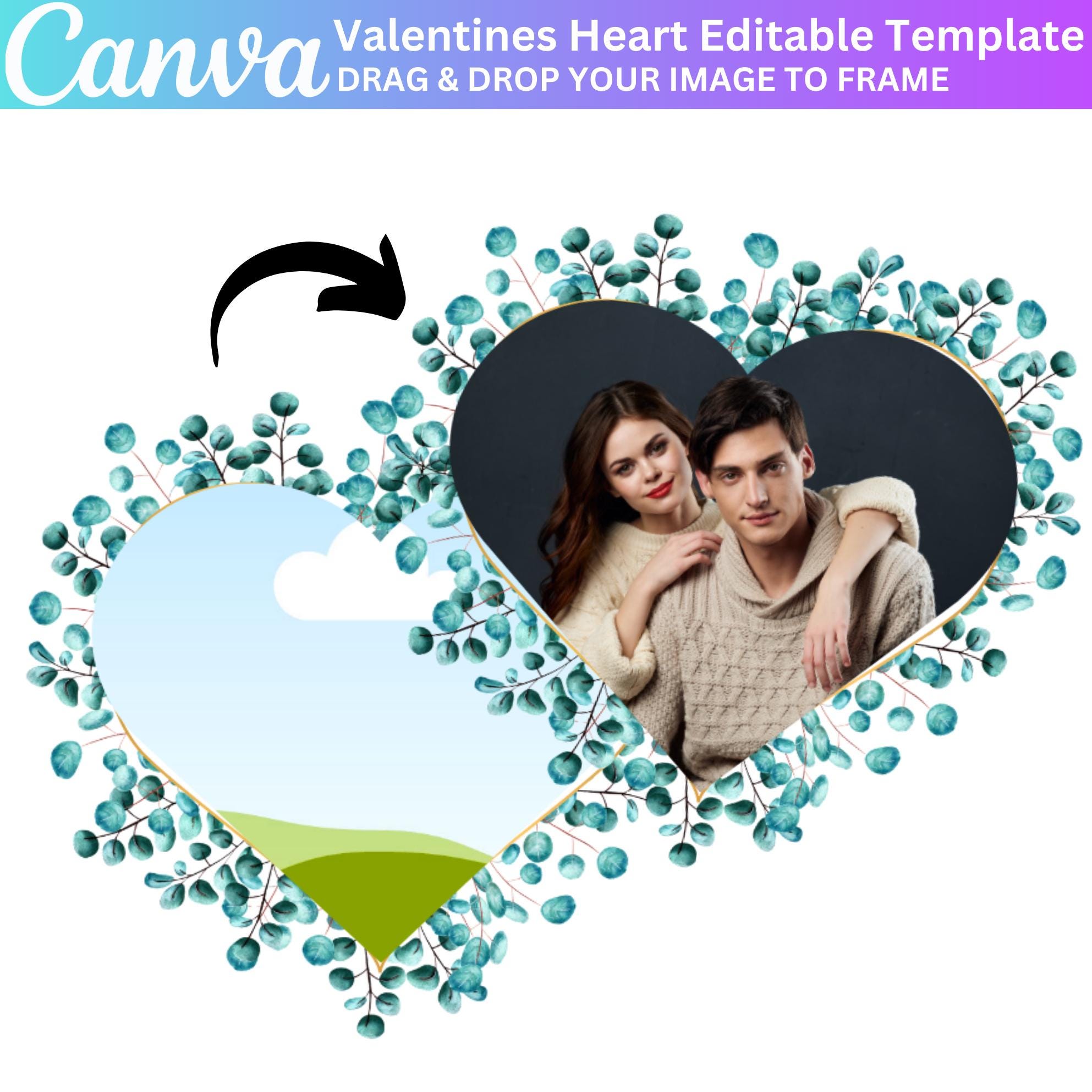 30 Valentines Day Heart Shape Canva Frame, Customizable Valentines ...