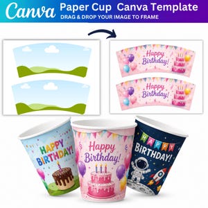 Paper Cup Wrapper Template Bundle, Canva Editable Blank Paper Cup Wrap Template, 4oz- 8oz- 9oz- 12oz- 16oz - 22oz Coffee Cup Wrapper Canva image 3