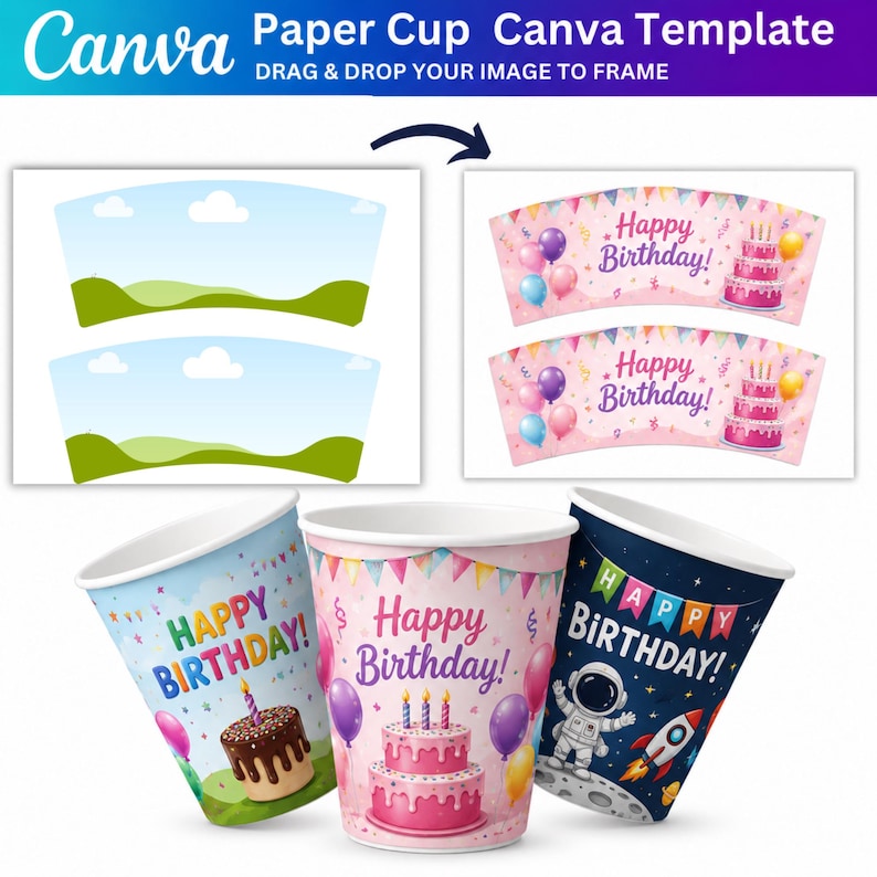 Paper Cup Wrapper Template Bundle, Canva Editable Blank Paper Cup Wrap Template, 4oz- 8oz- 9oz- 12oz- 16oz - 22oz Coffee Cup Wrapper Canva image 3