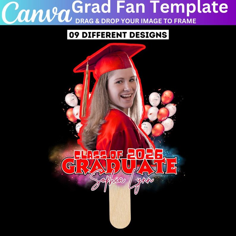 35+ Graduation Fan 2026 Canva Editable Template Bundle, Grad Fan Paddle ...