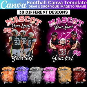 Football Editable Canva Template, Mascot Shirt Canva Template, Football School Design, Photo Collage Shirt, Football T shirt Sublimation
