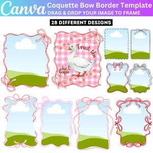 28 Coquette Bow Border Canva Frames, Editable Coquette Bow Border Template, Whimsical Border, Custom Bow Canva Drag and Drop Frame Digital