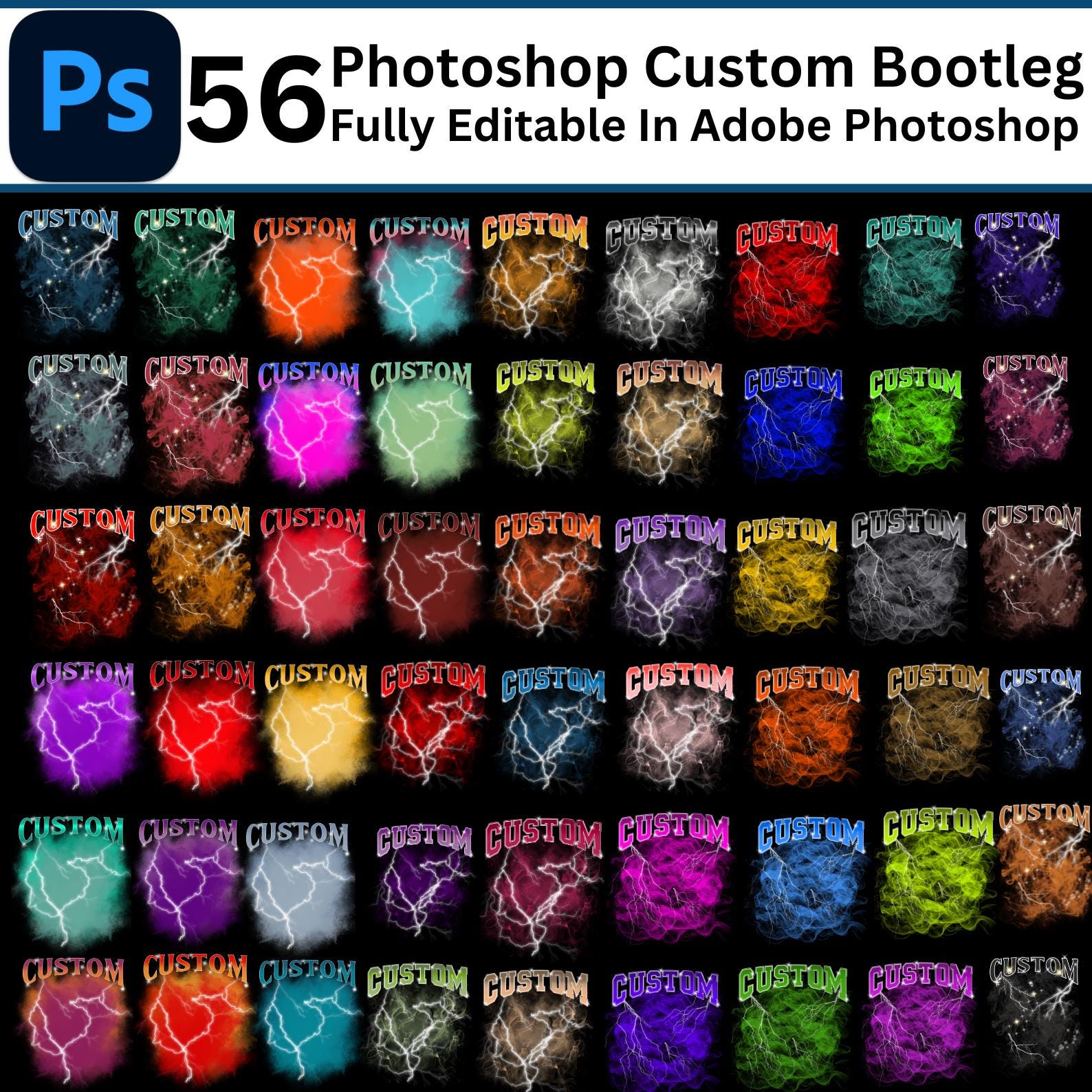 56 Custom Bootleg Rap Tee PSD Bundle, Editable Photoshop PSD File, Photoshop Rap Tee T-Shirt Template, Custom Bootleg T Shirt Design Digital
